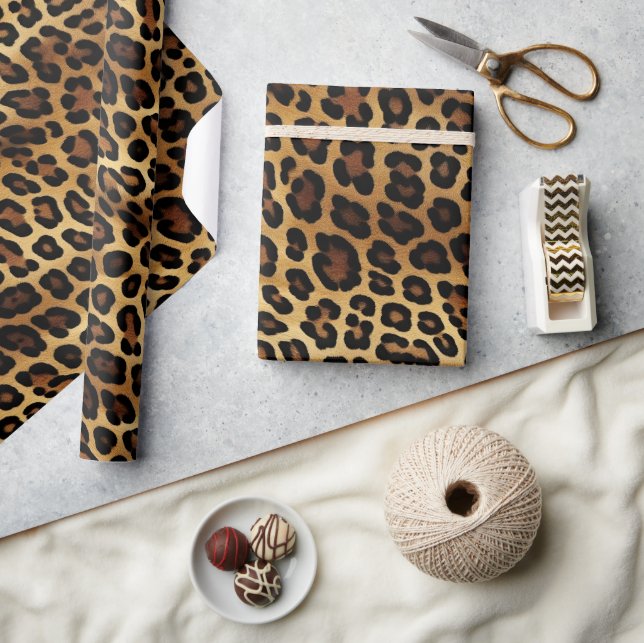 Chic Brown Guld Leopard Presentpapper (Hantverk)
