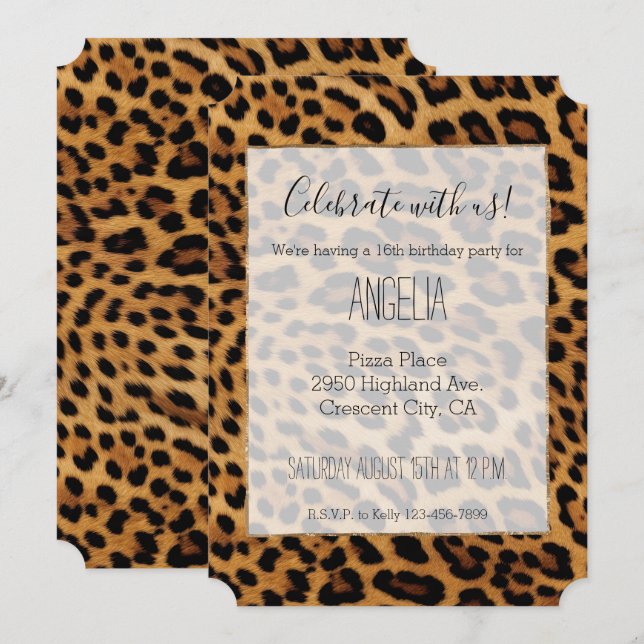 Chic Brown Leopard Skriv ut Inbjudningar (Fram/baksida)