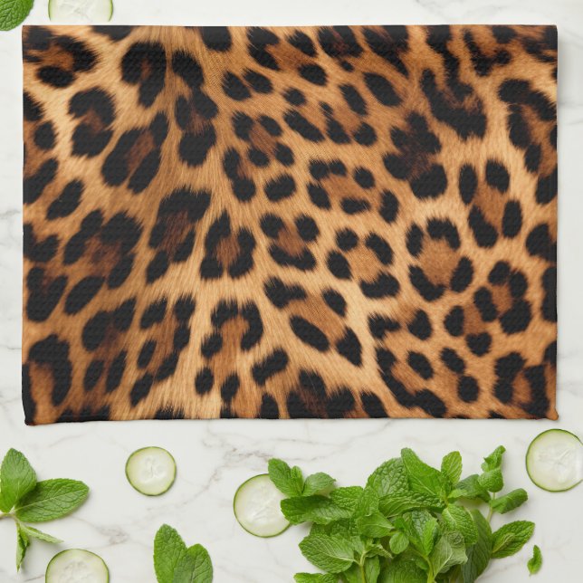 Chic Brown Leopard Skriv ut Kökshandduk (Vikta)