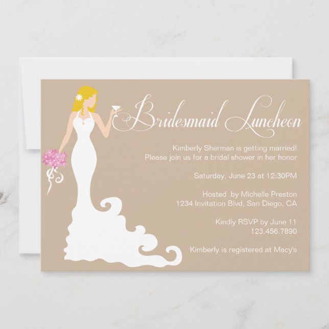 Chic Brown Modern Bride Posh Bridesmaid Luncheon Inbjudningar (Framsida)