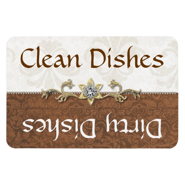 Chic Brown och Ivory Damask Dishwasher Magnet (Horisontell)
