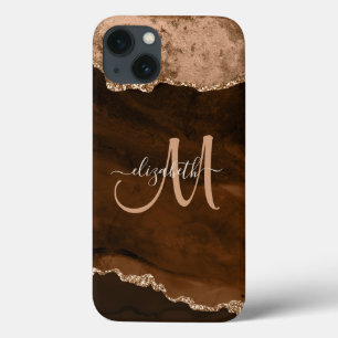 Chic Brown Ro Glitter Guld Agate Anpassningsbar Mo