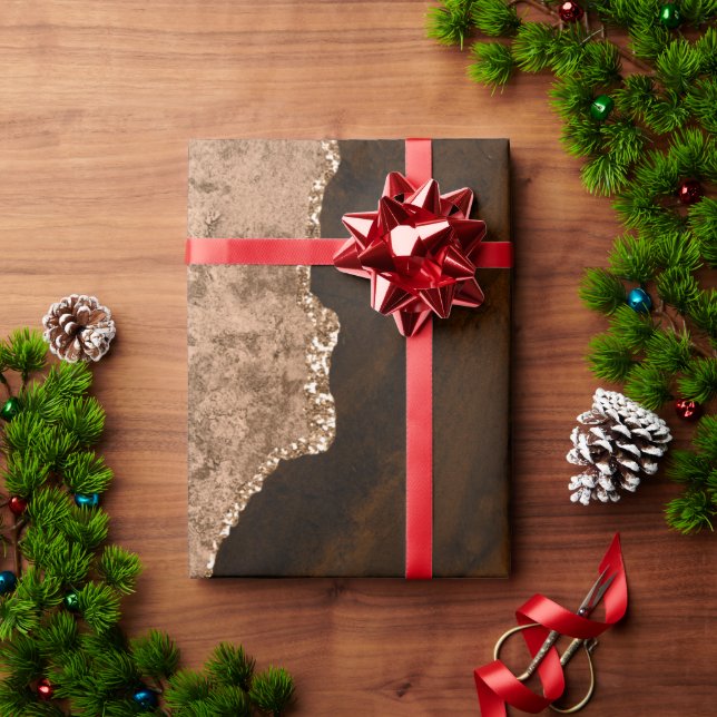 Chic Brown Ro Glitter Guld Agate Anpassningsbar Mo Presentpapper (Julgåva)