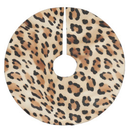 Chic Brown White Leopard Skriv ut Julgransmatta Borstad Polyester