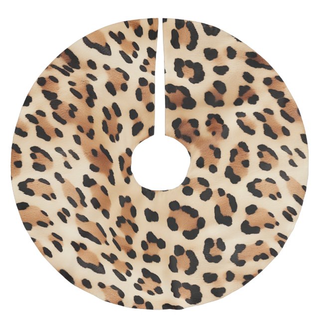 Chic Brown White Leopard Skriv ut Julgransmatta Borstad Polyester (Framsidan)