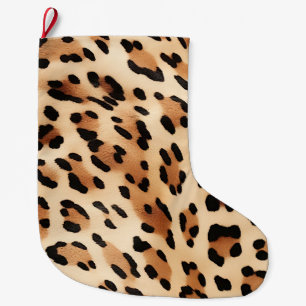 Chic Brown White Leopard Skriv ut Stor Julstrumpa