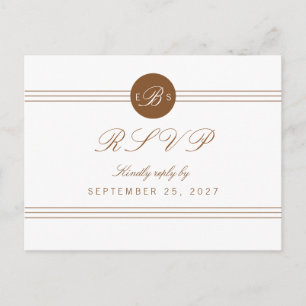 Chic Brown White Monogram Response OSA Postcard Inbjudan Vykort