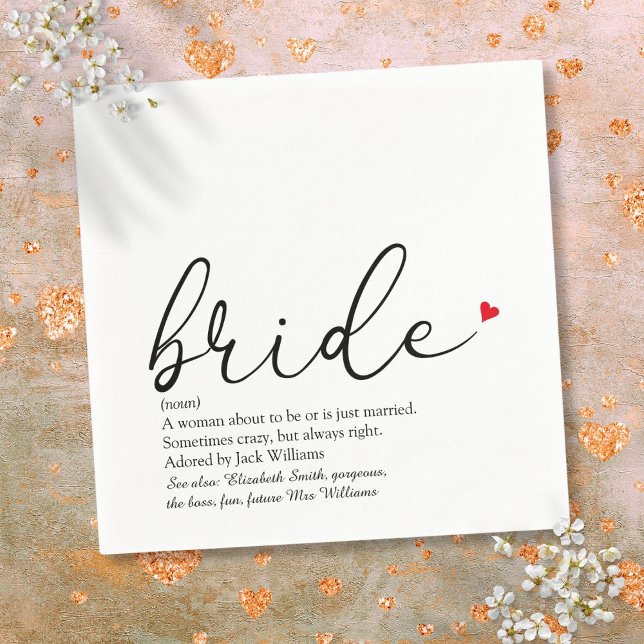 Chic Brud Definition, Roligt Bröllopsfestmanus Pappersservett (Chic Bride Definition Bridal Shower Script Fun Napkins)