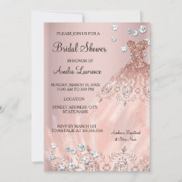 Chic brud rosa klänning Diamant Bröllopsdusch Inbjudningar