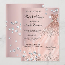 Chic brud rosa klänning Diamant Bröllopsdusch Inbjudningar