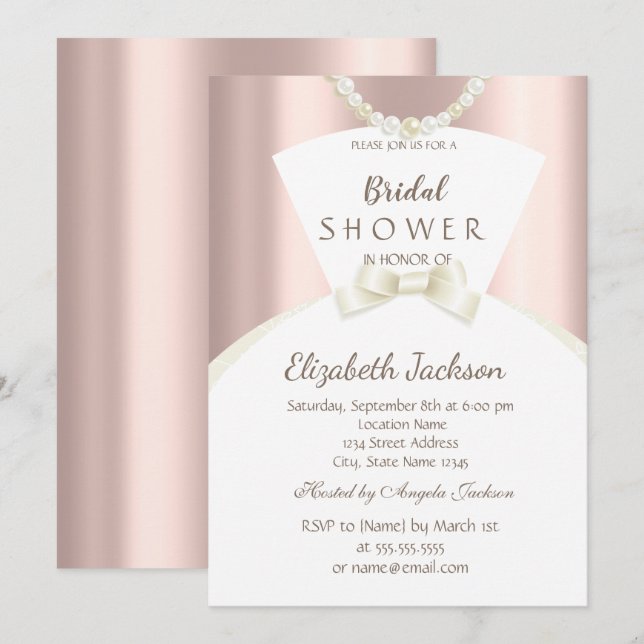 Chic brudklänning rose gold bröllopsdusch inbjudningar (Fram/baksida)