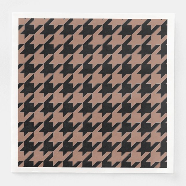 Chic brunsvart houndstooth mönster pappersservett (Framsida)