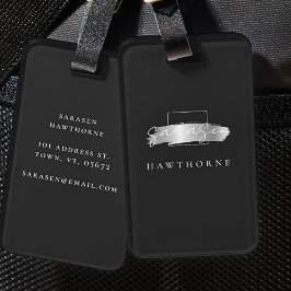 Chic Brush Stroke Black Faux Silver Monogram Bagagebricka