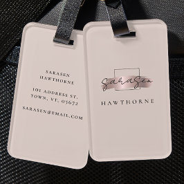 Chic Brush Stroke Faux Ro Guld Elegant Monogram Bagagebricka