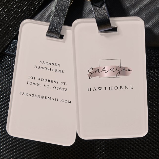 Chic Brush Stroke Faux Ro Guld Elegant Monogram Bagagebricka (Skapare uppladdad)