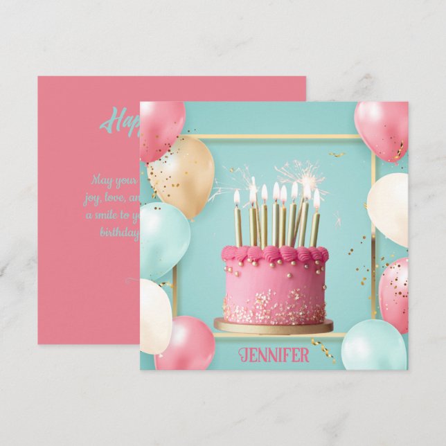 Chic Bubblor & ljus Editable Birthday-tårta Kort (Fram/baksida)