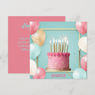 Chic Bubblor & ljus Editable Birthday-tårta Kort