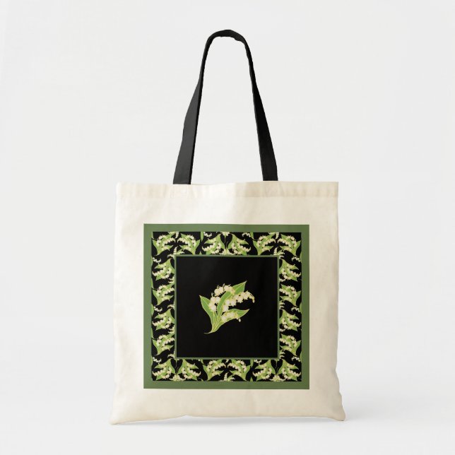 Chic Budget Tote Bag: Lilies of the Valley, Black Tygkasse (Framsidan)