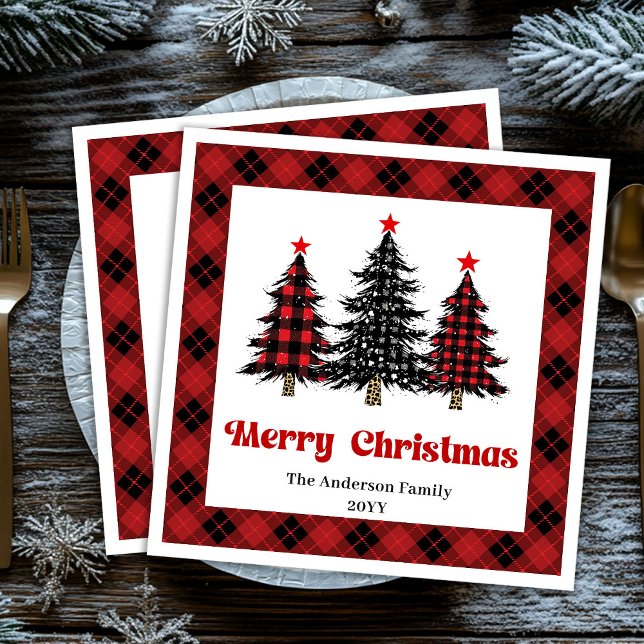 Chic Buffalo Plaid Tree Christmas Napkins Pappersservett (Chic Buffalo Plaid Tree Christmas Napkin)