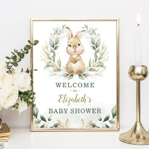 Chic Bunny Rabbit Greenery Guld Wandeans Välkommen Poster