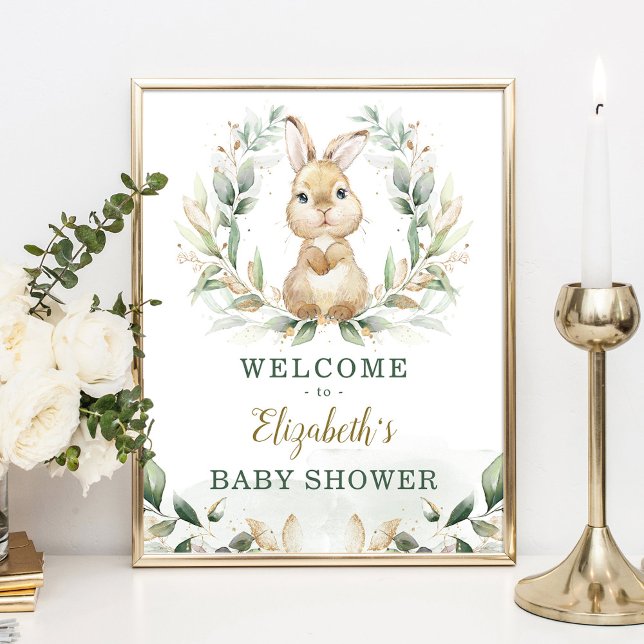 Chic Bunny Rabbit Greenery Guld Wandeans Välkommen Poster (Skapare uppladdad)