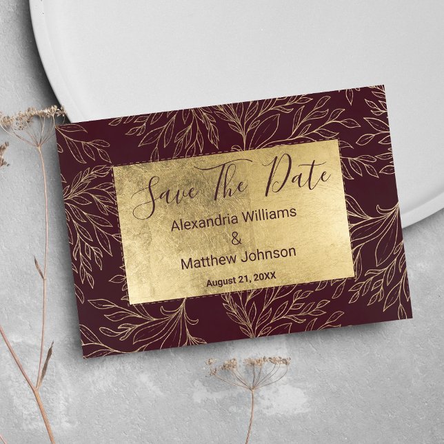 Chic burgundi guld modern blommigt Spara datum Spara Datumet (Chic burgundy gold modern floral Save The Date)