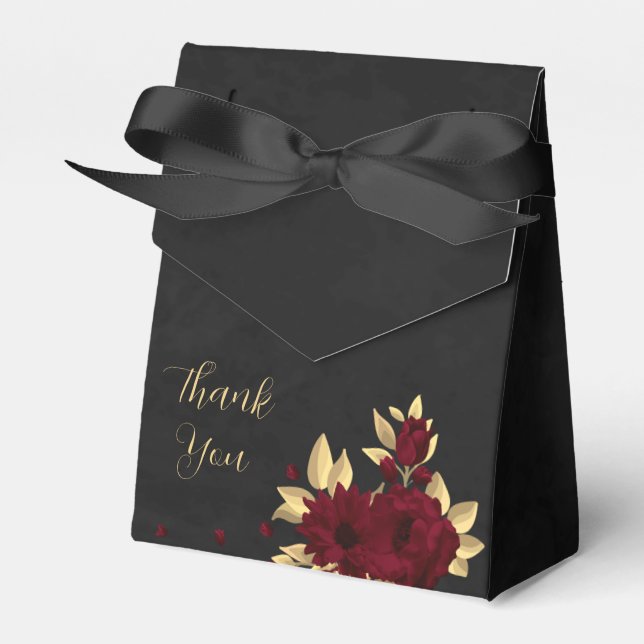 Chic burgundi och guld svart bröllop presentaskar (Framsidan Sidan)