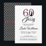 Chic Burgundy 60 och Sassy | 60:e Födelsedagsfeste Inbjudningar<br><div class="desc">En chic, elegant, 60-årsfotoinbjudan som du kan anpassa och skicka ut för din sextionde födelsedagsfest firande. Ord "60 och Sassy" i svart och burgundisk glitter ställs in med modern typografi. Det finns ett svart och vitt geometriskt mönster på baksidan av kortet med burgudy glitter rosett band. Om du behöver hjälp...</div>
