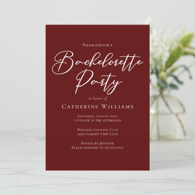 Chic Burgundy Bachelorette Party Inbjudningar (Stående Fram)