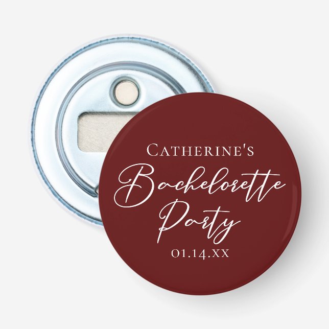 Chic Burgundy Bachelorette Party Personalized Flasköppnare (Framsidan)