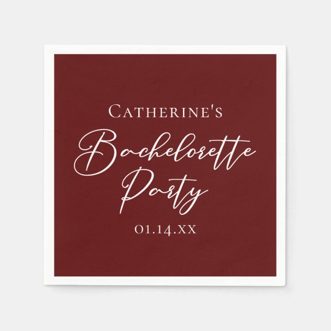 Chic Burgundy Bachelorette Party Personalized Pappersservett (Framsidan)