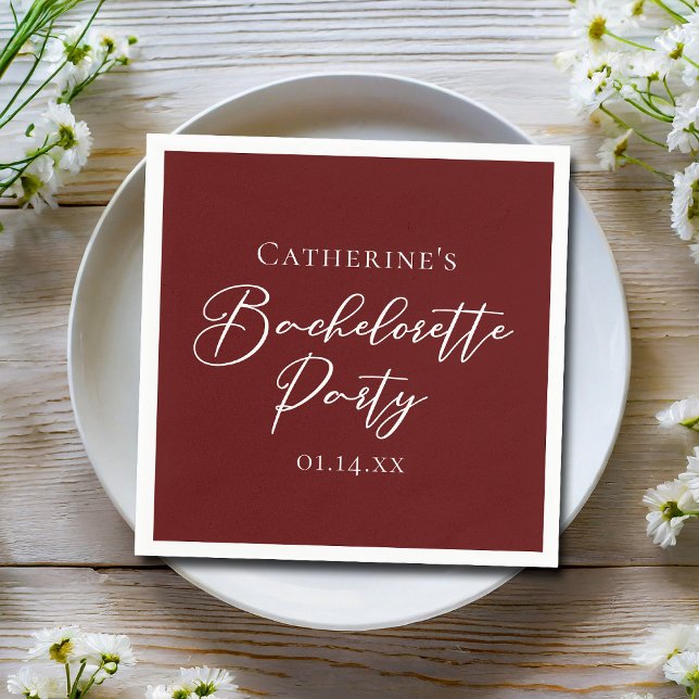 Chic Burgundy Bachelorette Party Personalized Pappersservett (Skapare uppladdad)