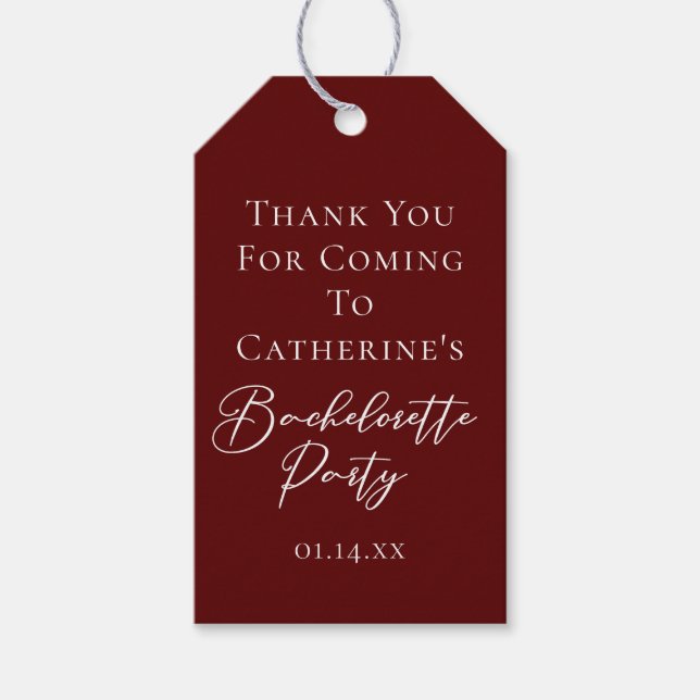 Chic Burgundy Bachelorette Party Personalized Presentetikett (Framsidan)