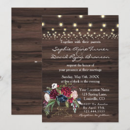 Chic Burgundy Blåa blommor Old Barn Bröllop Inbjudningar