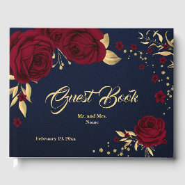 chic burgundy blommigt guld löv marinblått gästböcker