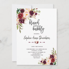 Chic Burgundy Blommigt Handskrift Brunch och Bubly Inbjudningar