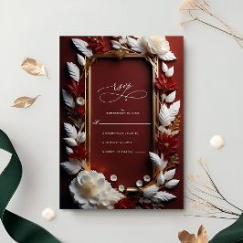 Chic Burgundy-Blommigtar med Golden Ram Bröllop OSA Kort
