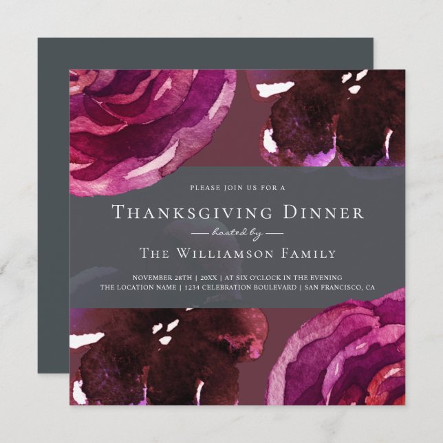 Chic Burgundy-Blommigtens Thanksgiving Inbjudningar (Fram/baksida)