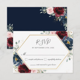 Chic Burgundy  Blue Blommigt Greenery Bröllop OSA Kort
