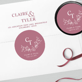 Chic Burgundy Bröllop kuvertförsegling/favoritförs Runt Klistermärke