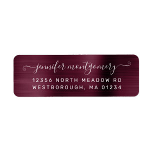 Chic Burgundy Brushed Metall Returadress Etikett