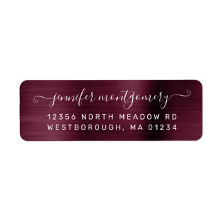 Chic Burgundy Brushed Metall Returadress Etikett