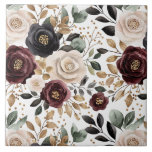 Chic Burgundy Cream Blommigt Kakelplatta<br><div class="desc">Chic Burgundy Cream Blommigt</div>