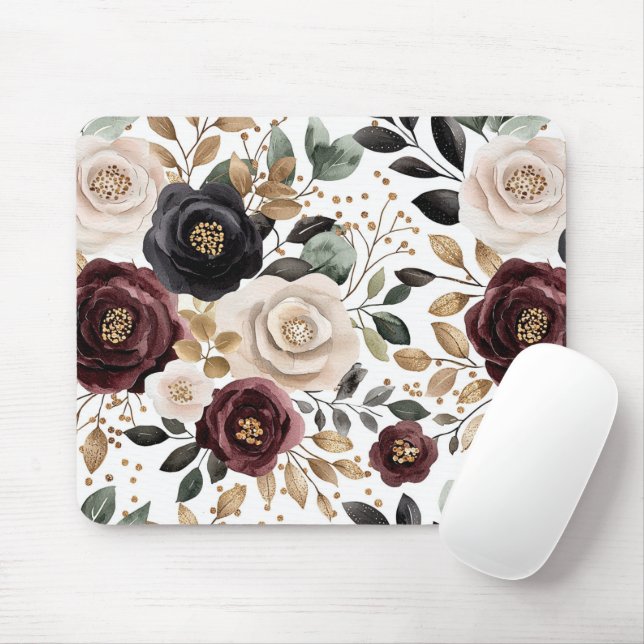 Chic Burgundy Cream Blommigt Musmatta (Med mus)