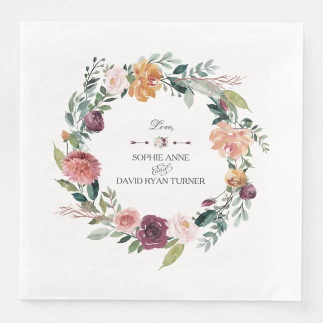 Chic Burgundy  Elfenbenskustens Blommigt Utandning Pappersservett (Framsida)