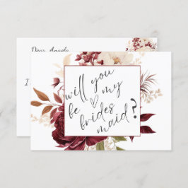Chic Burgundy Flowers Bridesmaid Card Inbjudningar