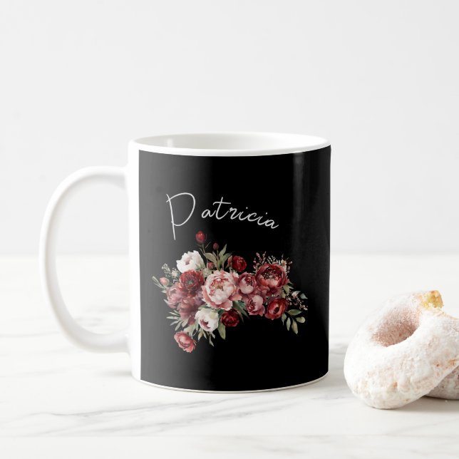 Chic Burgundy Flowers Kaffemugg (Med munk)