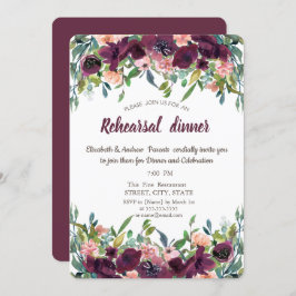 Chic Burgundy Flowers Rehearsal Dinner Inbjudningar
