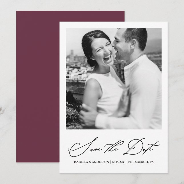 Chic Burgundy Foto Spara Datum Datumet (Fram/baksida)