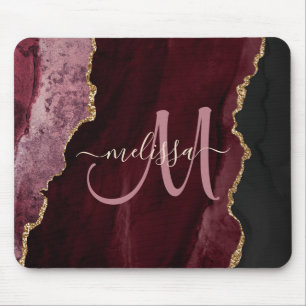 Chic Burgundy Guld Agate Script Anpassningsbar Mon Musmatta